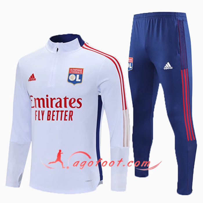 Ensemble Survetement de Foot Lyon OL Enfant Blanc 2021/2022