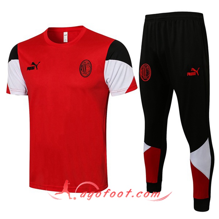 Ensemble Training T-Shirts Milan AC + Pantalon Rouge/Blanc 2021/2022