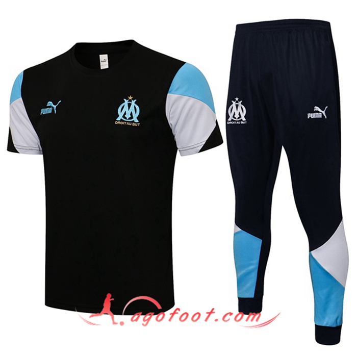 Ensemble Training T-Shirts Marseille OM + Pantalon Noir/Blanc 2021/2022