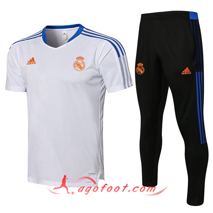 Ensemble Training T-Shirts Real Madrid + Pantalon Blanc/Bleu 2021/2022