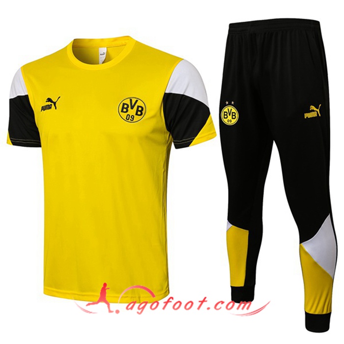 Ensemble Training T-Shirts Dortmund BVB + Pantalon Jaune、Noir 2021/2022