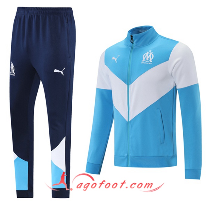 Ensemble Survetement de Foot - Veste Marseille OM Blanc/Bleu 2021/2022