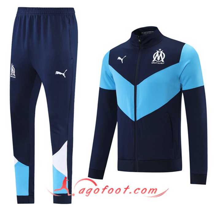 Ensemble Survetement de Foot - Veste Marseille OM Bleu/Noir 2021/2022