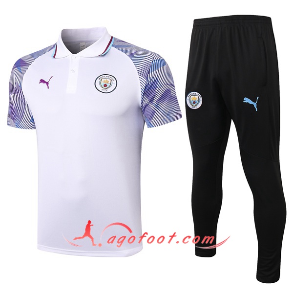 Ensemble Polo Manchester City + Pantalon Blanc/Violet 20/21