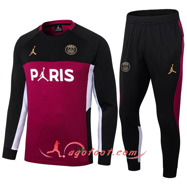 Ensemble Survetement de Foot Jordan PSG Noir/Rouge 20/21