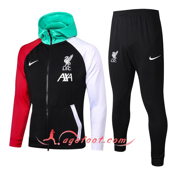 Ensemble Veste A Capuche Survetement FC Liverpool Blanc/Noir 20/21