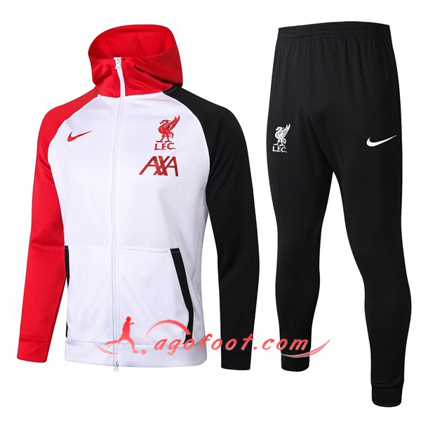Ensemble Veste A Capuche Survetement FC Liverpool Blanc/Rouge 20/21