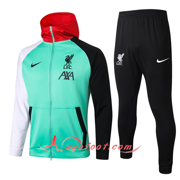 Ensemble Veste A Capuche Survetement FC Liverpool Vert/Noir 20/21