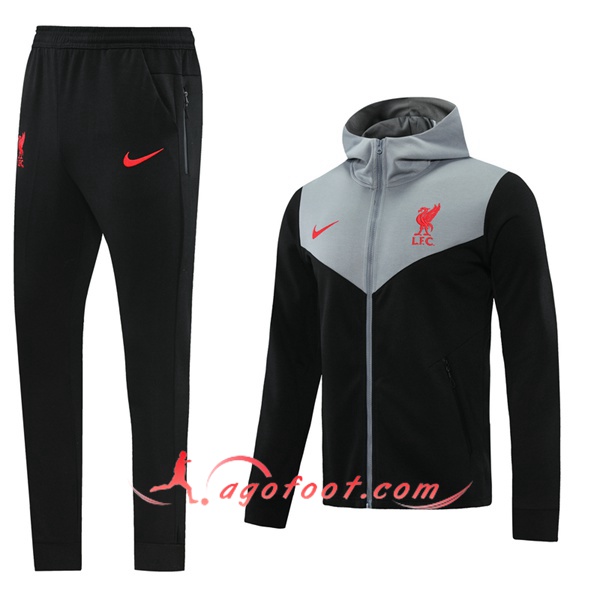 Ensemble Veste A Capuche Survetement FC Liverpool Gris/Noir 20/21