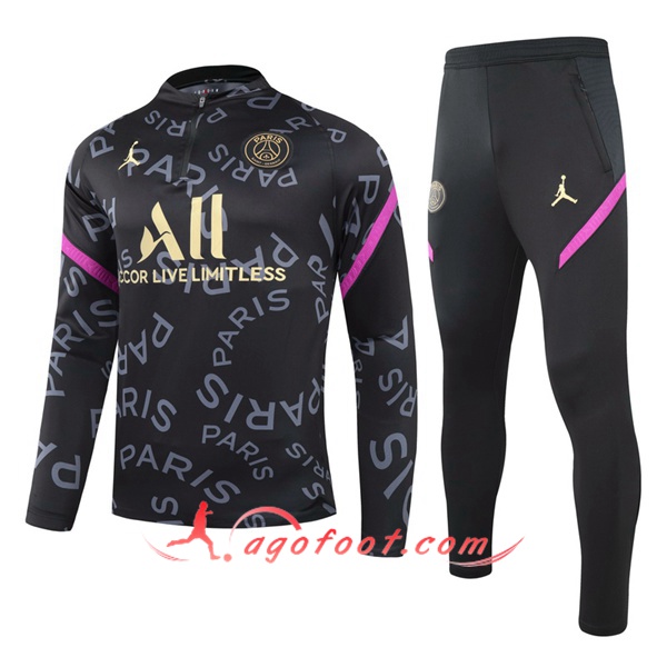 Nouveau Survetement de Foot Jordan PSG Enfant Noir/Gris 20/21