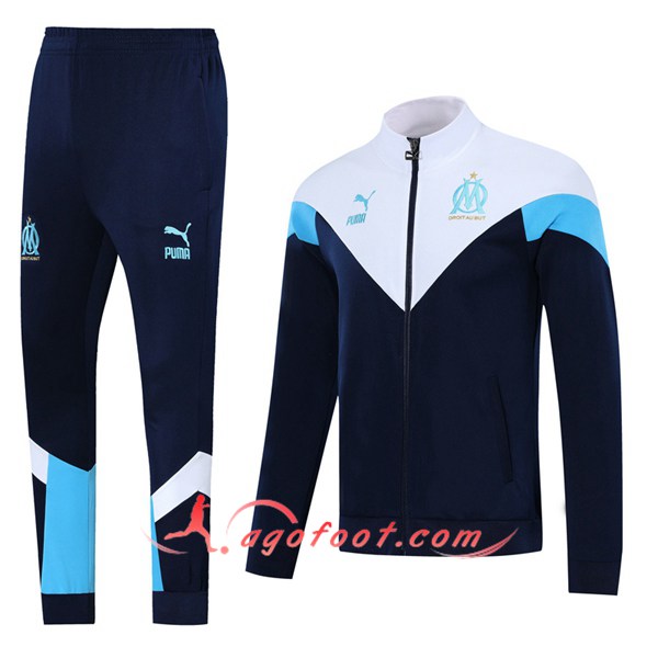 Ensemble Survetement Foot - Veste Marseille OM Bleu Royal Blanc 19/20
