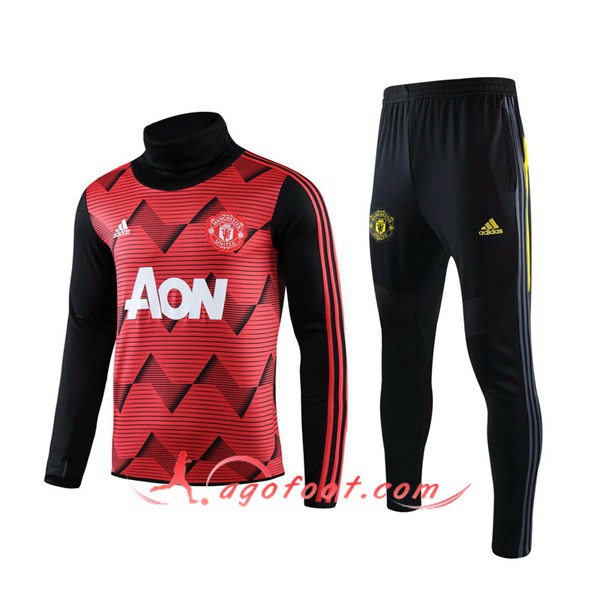 Ensemble Survetement Foot Manchester United Rouge Col Haut 19/20