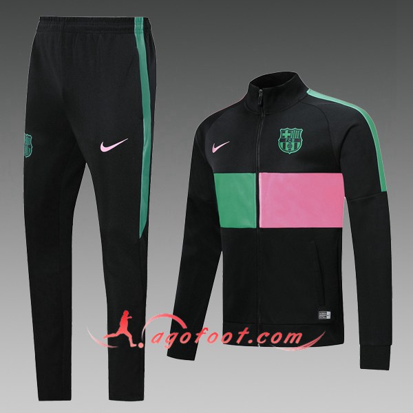 Nouveau Survetement de Foot FC Barcelone Enfant Noir Vert Rose 19/20