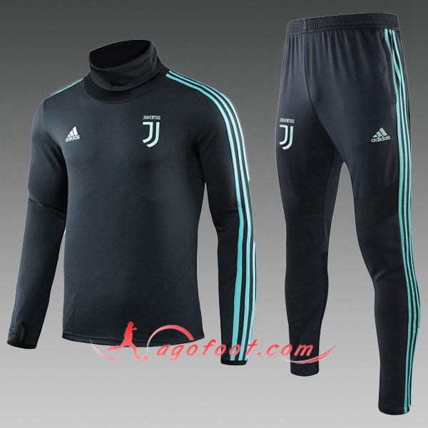 Nouveau Survetement de Foot Juventus Enfant Cyan Col Haut 19/20