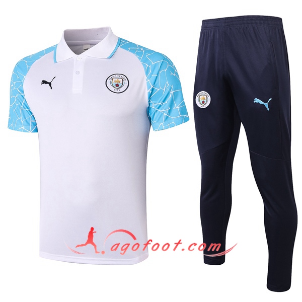 Ensemble Polo Manchester City + Pantalon Blanc 20/21