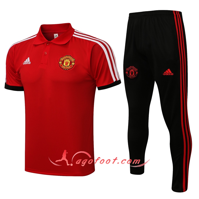 Ensemble Polo Manchester United + Pantalon Rouge/Blanc 2021/2022