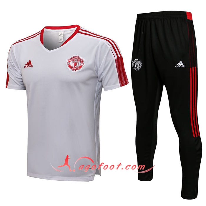 Ensemble Training T-Shirts Manchester United + Pantalon Blanc/Rouge 2021/2022