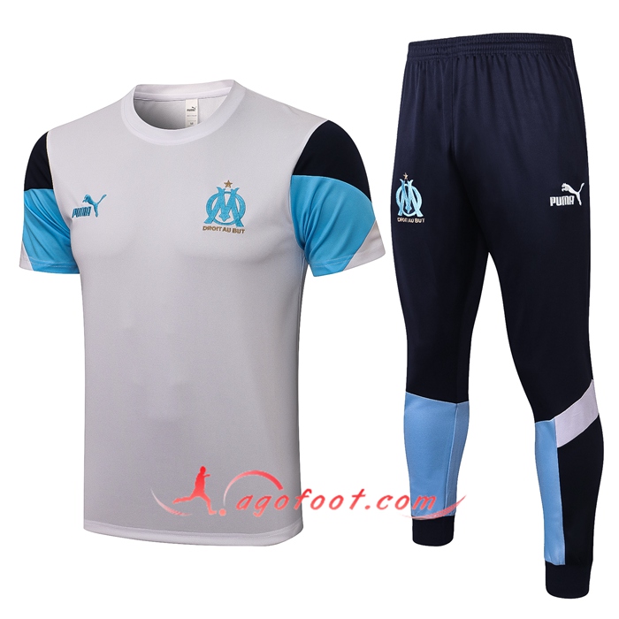 Ensemble Training T-Shirts Marseille OM + Pantalon Bleu/Noir/Blanc 2021/2022