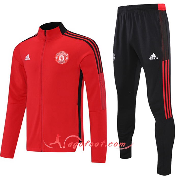 Ensemble Survetement Foot - Veste Manchester United Rouge/Noir 2021/2022