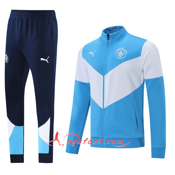 Ensemble Survetement Foot - Veste Manchester City Bleu/Blanc 2021/2022
