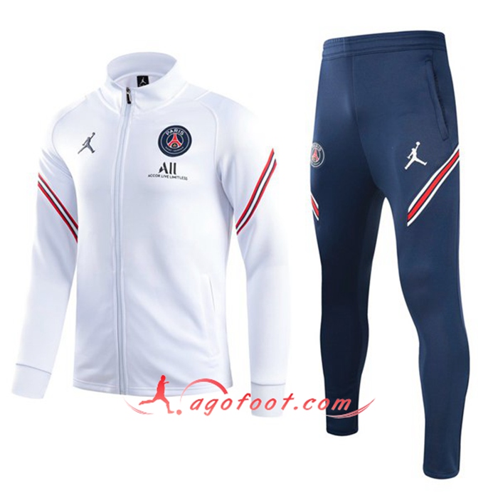 Ensemble Survetement Foot - Veste Jordan PSG Blanc 2021/2022 -3
