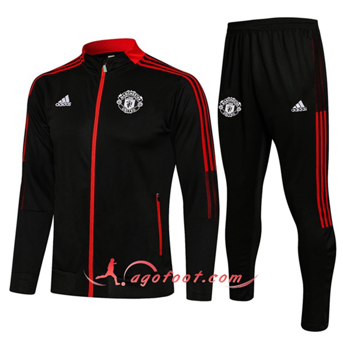 Ensemble Survetement Foot - Veste Manchester United Noir/Rouge 2021/2022