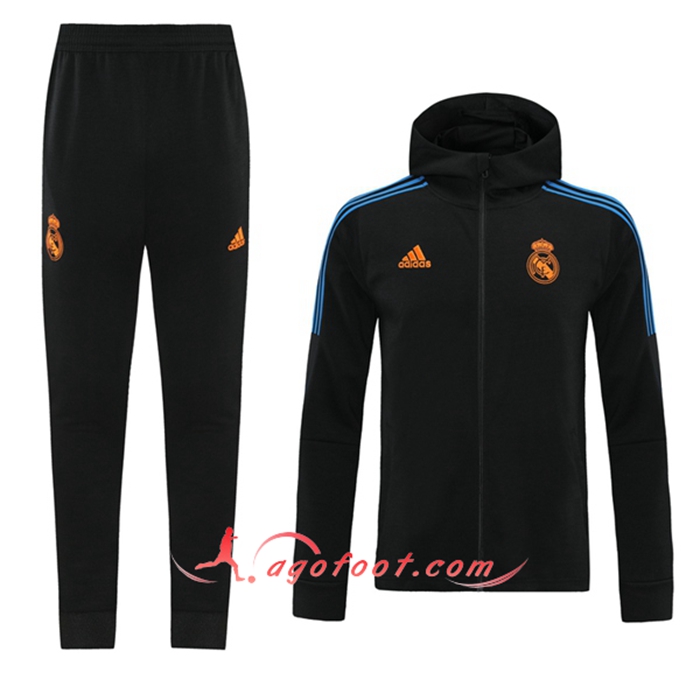 Ensemble Veste A Capuche Survetement - Veste Real Madrid Noir/Bleu 2021/2022