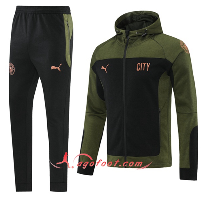 Ensemble Veste A Capuche Survetement - Veste Manchester City Vert/Noir 2021/2022