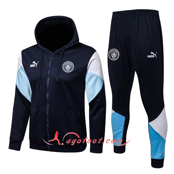 Ensemble Veste A Capuche Survetement - Veste Manchester City Bleu Marin/Bleu/Blanc 2021/2022