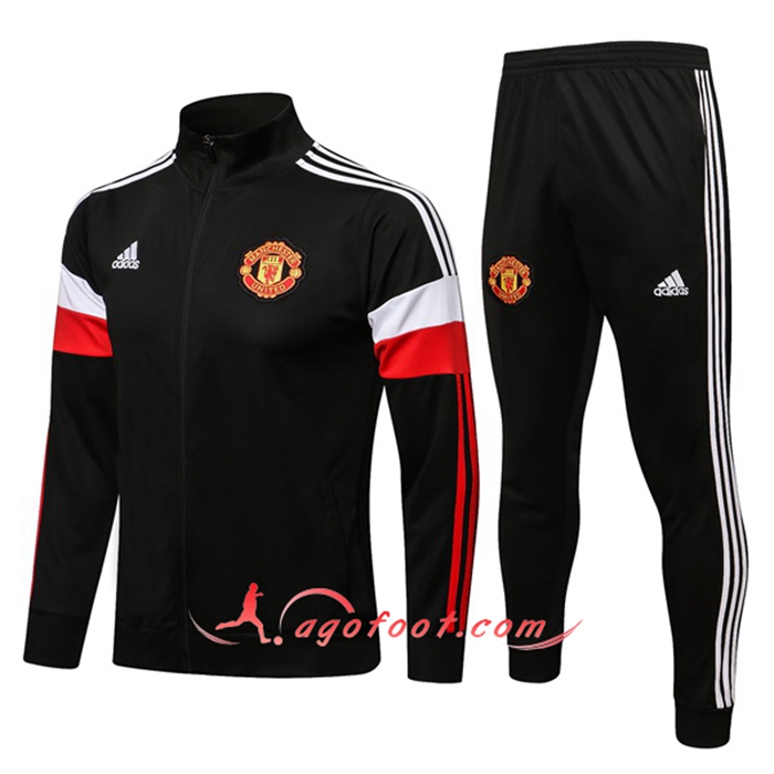 Ensemble Survetement Foot - Veste Manchester United Noir/Rouge/Blanc 2021/2022