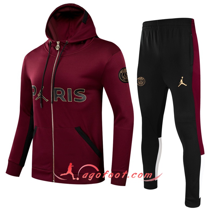 Ensemble Veste A Capuche Survetement - Veste PSG Enfant Rouge 2021/2022