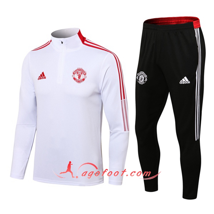 Ensemble Survetement Foot Manchester United Enfant Blanc/Rouge 2021/2022