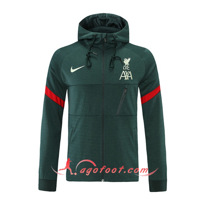 Nouveaux Veste A Capuche FC Liverpool Vert/Rouge 2021/2022