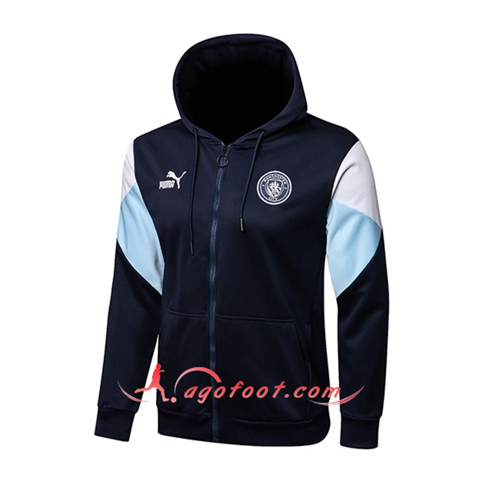 Nouveaux Veste A Capuche Manchester City Bleu Marin/Bleu/Blanc 2021/2022