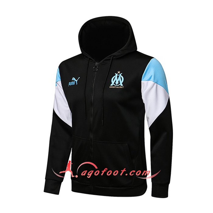 Nouveaux Veste A Capuche Marseille OM Noir/Blanc/Bleu 2021/2022
