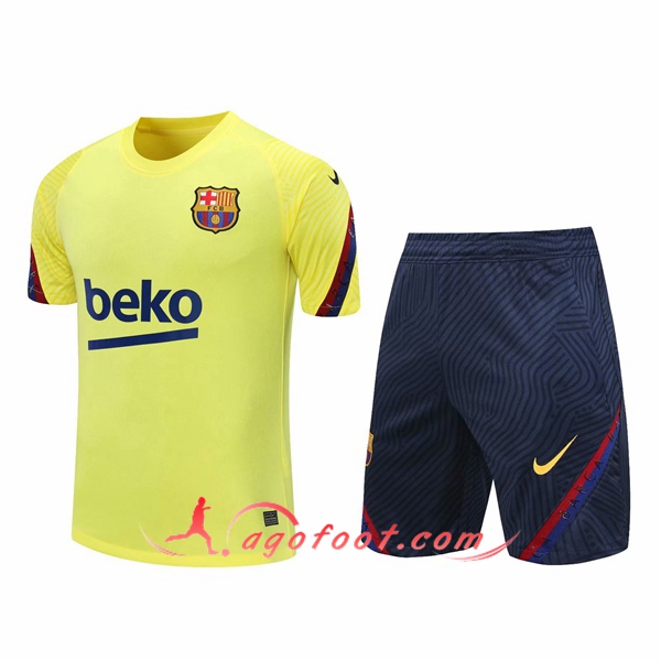 Ensemble Training T-Shirts FC Barcelone + Shorts Jaune 20/21