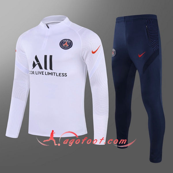 Nouveau Survetement de Foot PSG Enfant Blanc 20/21