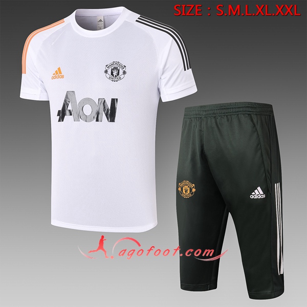 Training T-Shirts Manchester United + Pantalon 3/4 Blanc 20/21