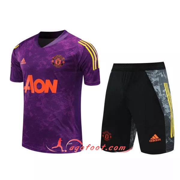 Training T-Shirts Manchester United + Shorts Pourpre 20/21