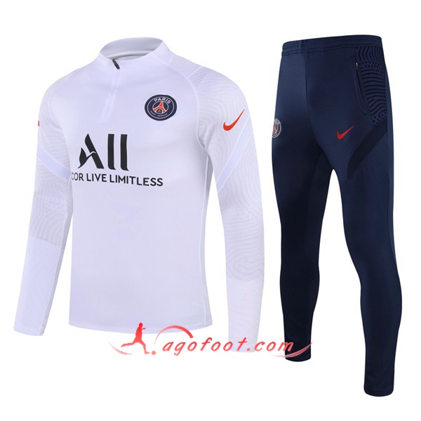 Ensemble Survetement de Foot Pairis PSG Blanc 20/21