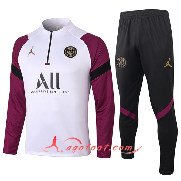 Ensemble Survetement de Foot PSG Jordan Blanc/Violet 20/21