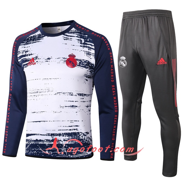 Ensemble Survetement de Foot Real Madrid Blanc/Bleu 20/21