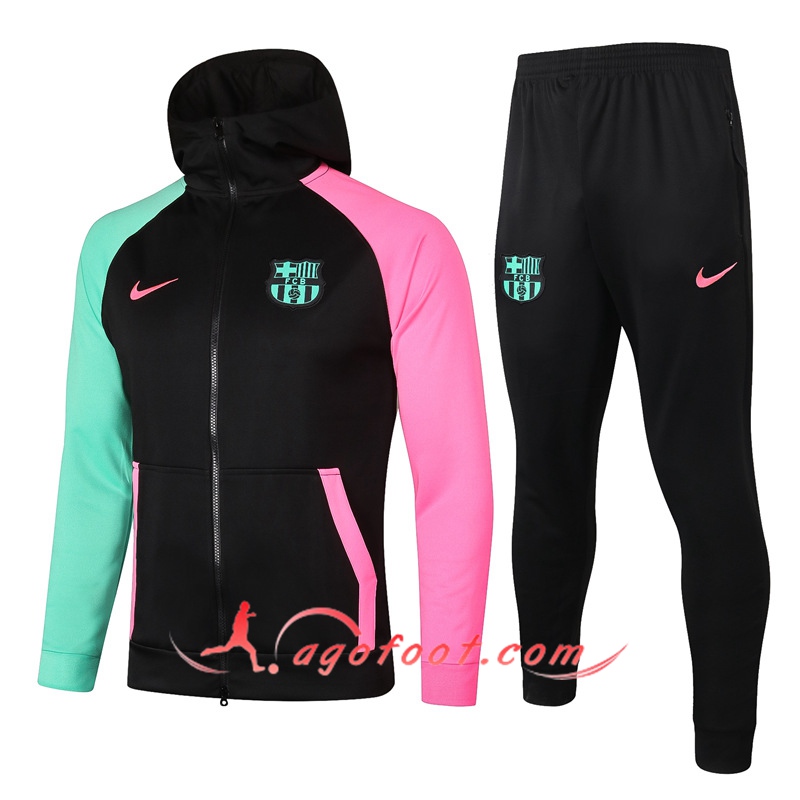 Nouveaux Ensemble Veste A Capuche Survetement FC Barcelone Noir 20 21