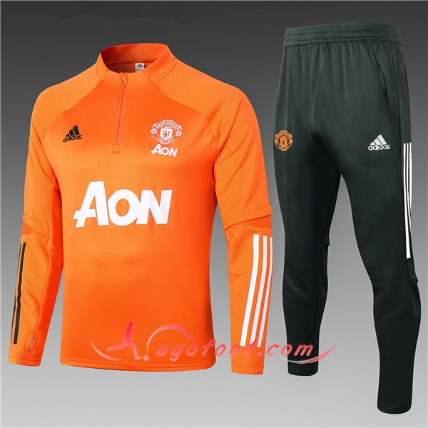 Nouveau Survetement de Foot Manchester United Enfant Orange 20/21