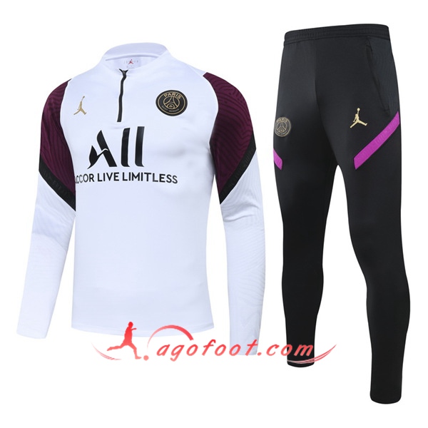 Nouveau Survetement de Foot PSG Jordan Enfant Blanc 20/21