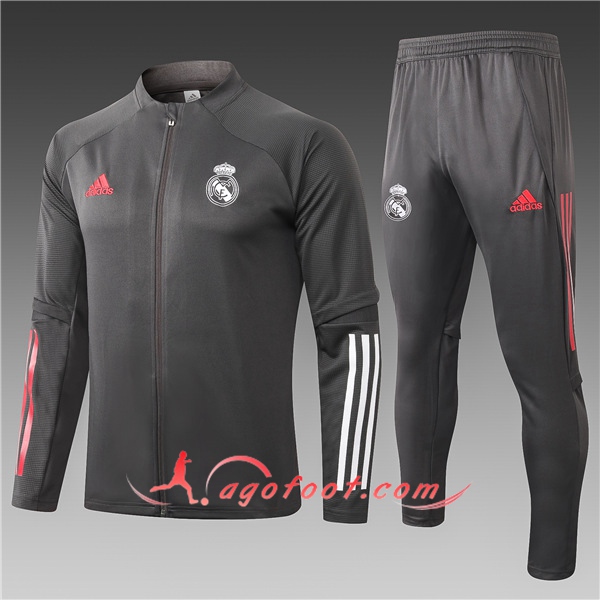 Nouveau Survetement Foot - Veste Real Madrid Enfant Gris Fonce 20/21