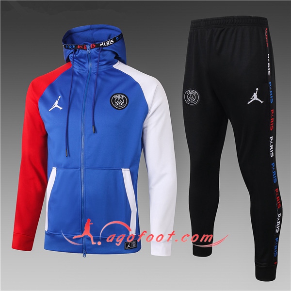 Nouveau Veste A Capuche Survetement PSG Jordan Enfant Bleu 20/21