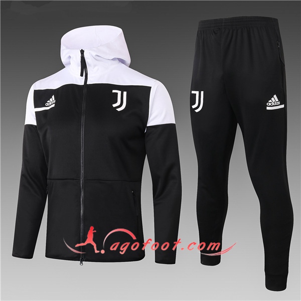 Nouveau Veste A Capuche Survetement Juventus Enfant Noir/Blanc 20/21