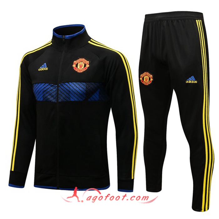Ensemble Survetement de Foot - Veste Manchester United Noir/Jaune/Bleu 2021/2022