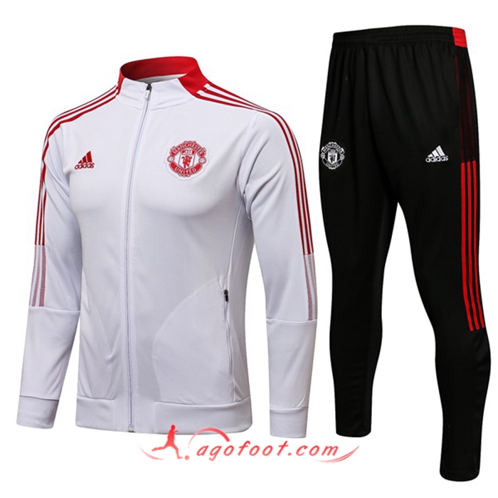 Ensemble Survetement de Foot - Veste Manchester United Blanc/Rouge 2021/2022